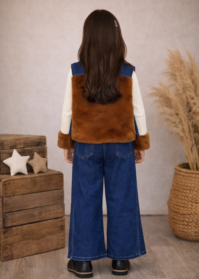 3526 طقم تريكو جينز بناتي - بني