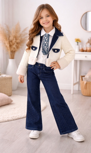 Stylish 3-Piece Girls' Denim Set 3528  - white