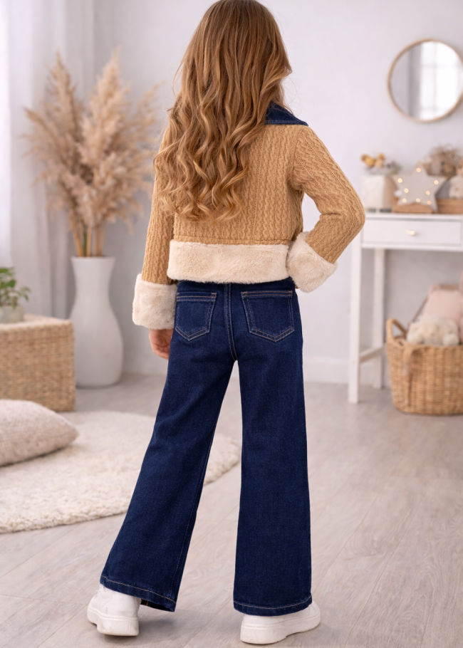 3528 طقم جينز بناتي  - brown