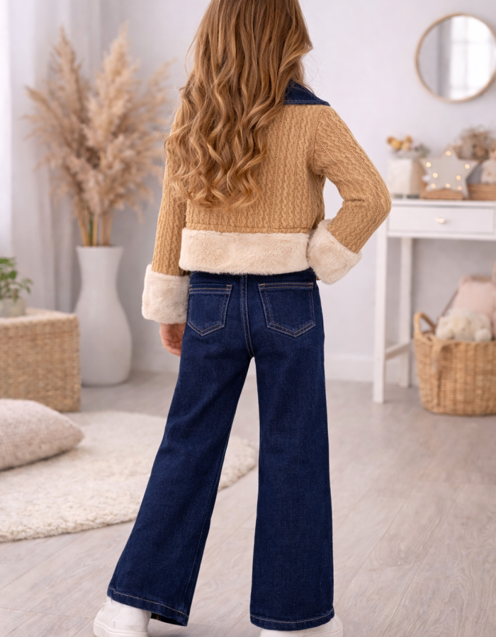 3528 طقم جينز بناتي  - Braun
