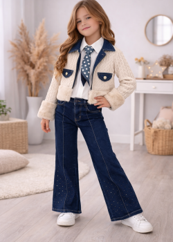 طقم بناتي جينز عصري 3 قطع 3528  - شوكو