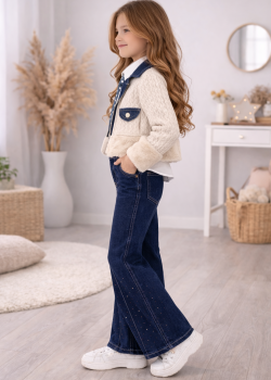 طقم بناتي جينز عصري 3 قطع 3528  - شوكو