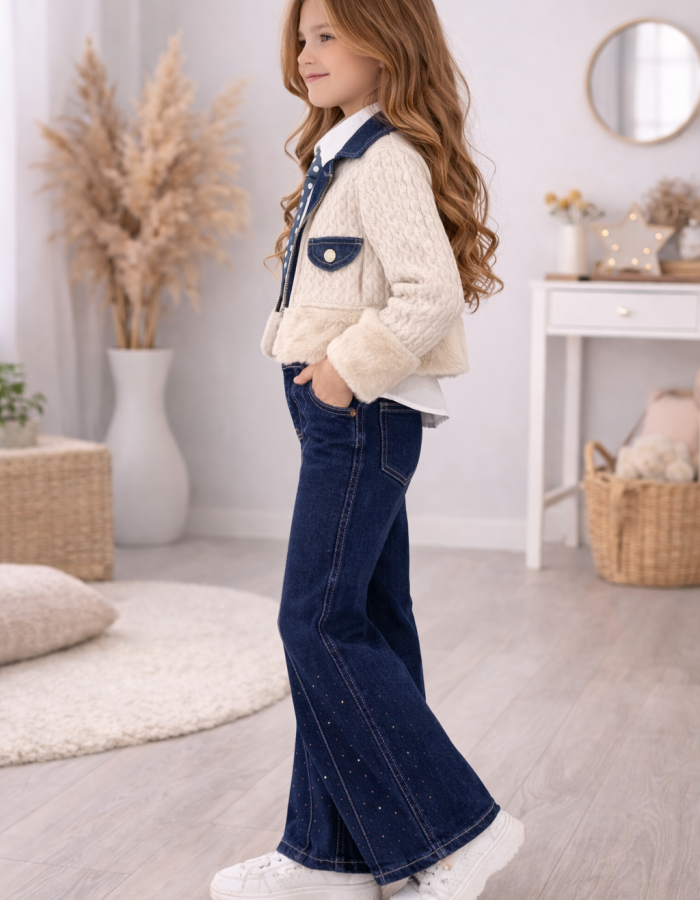 3528 طقم جينز بناتي  - Mausgrau