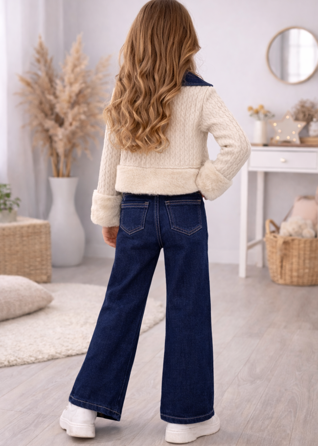 3528 طقم جينز بناتي  - ivory