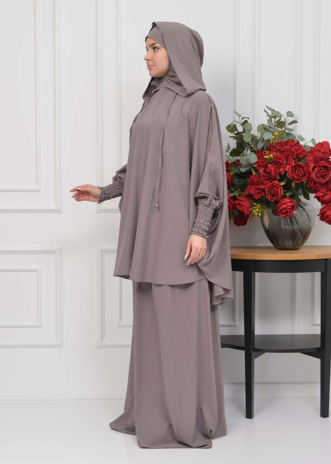 Muslim Hijab Dresses For Women -Standard Size Hooded Veiled Sheet 824 - light brown