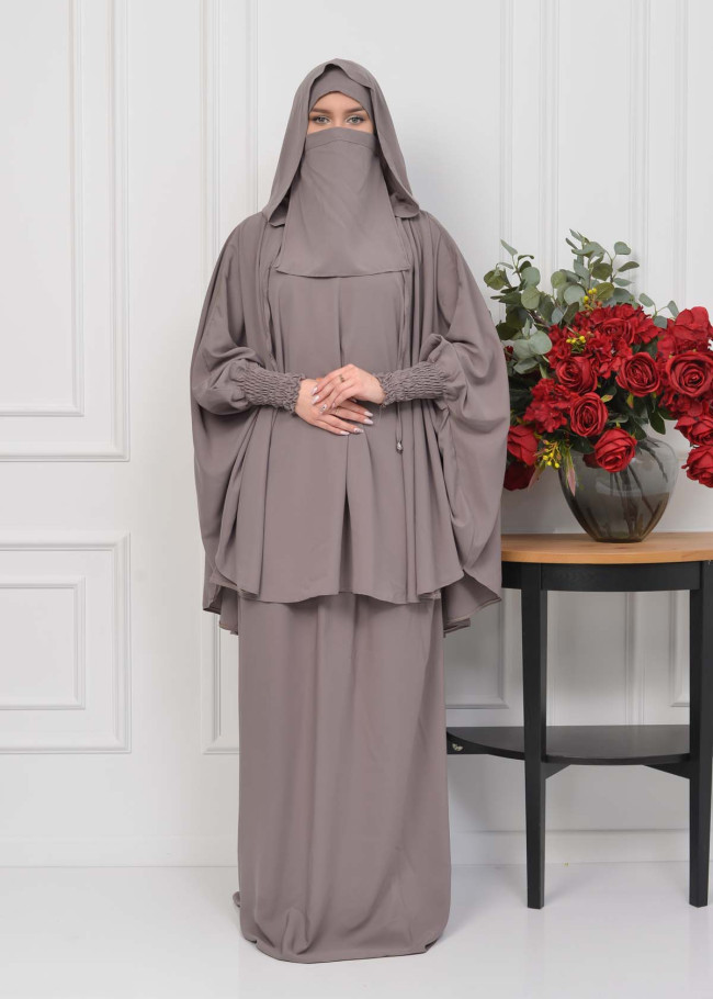 Muslim Hijab Dresses For Women -Standard Size Hooded Veiled Sheet 824 - light brown