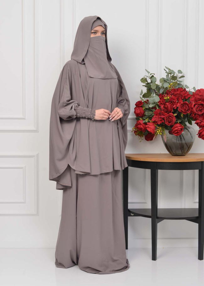Muslim Hijab Dresses For Women -Standard Size Hooded Veiled Sheet 824 - light brown