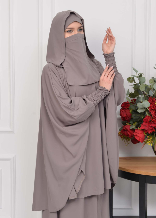 Muslim Hijab Dresses For Women -Standard Size Hooded Veiled Sheet 824 - light brown