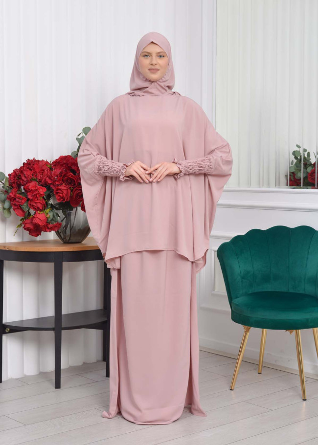 Muslim Hijab Dresses For Women -Standard Size Hooded Veiled Sheet 824 Pembe