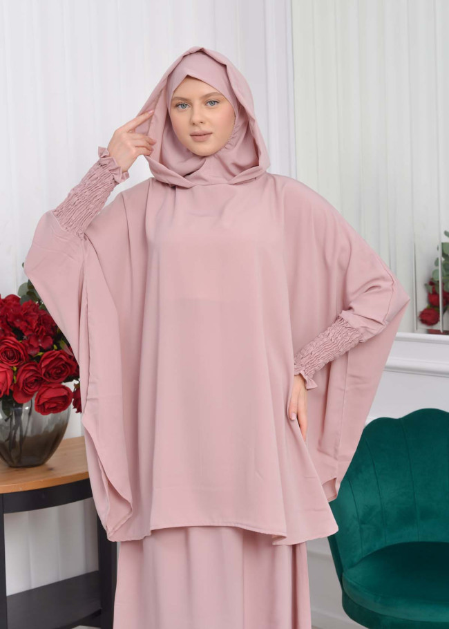 Muslim Hijab Dresses For Women -Standard Size Hooded Veiled Sheet 824 Pembe