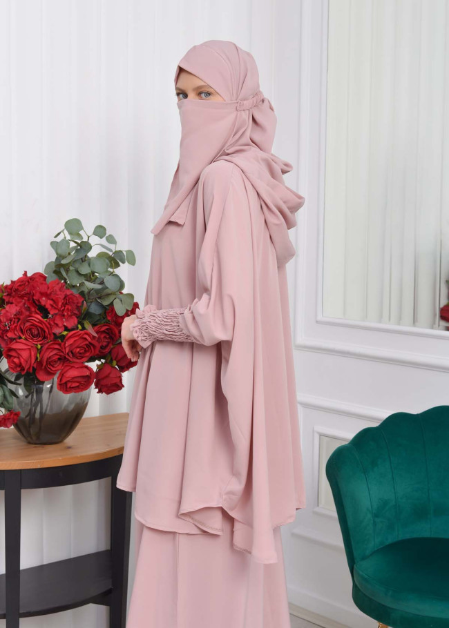 Muslim Hijab Dresses For Women -Standard Size Hooded Veiled Sheet 824 Pembe