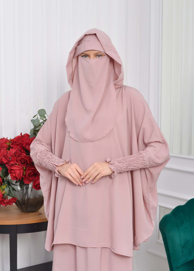 Muslim Hijab Dresses For Women -Standard Size Hooded Veiled Sheet 824 Pembe