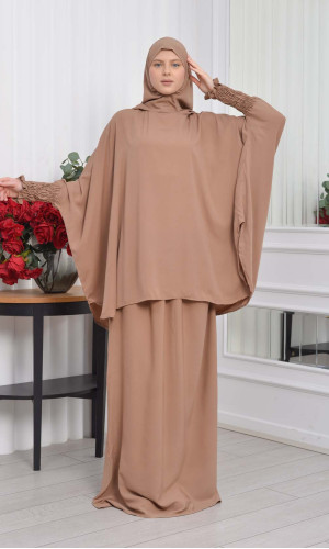 سدال شرعي طويل مع كبشون 3 قطع (شرشف,جلباب شرعي ) 824 - طحيني