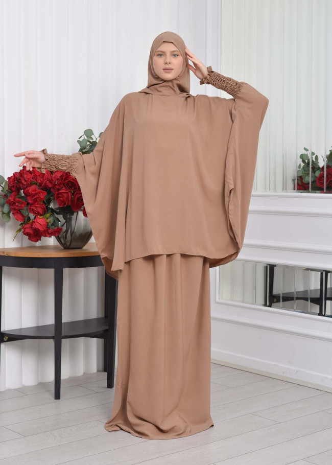 Muslim Hijab Dresses For Women -Standard Size Hooded Veiled Sheet 824 tahini