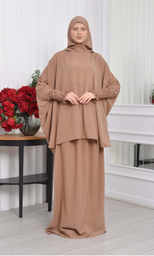 سدال شرعي طويل مع كبشون 3 قطع (شرشف,جلباب شرعي ) 824 - طحيني