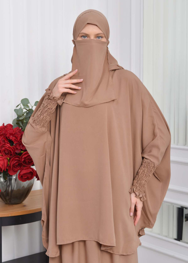 Muslim Hijab Dresses For Women -Standard Size Hooded Veiled Sheet 824 tahini