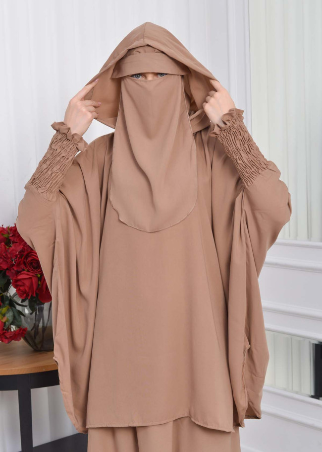 Muslim Hijab Dresses For Women -Standard Size Hooded Veiled Sheet 824 tahini