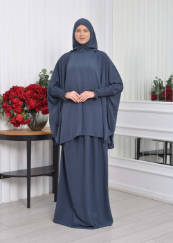 سدال شرعي طويل مع كبشون 3 قطع (شرشف,جلباب شرعي ) 824 - حديدي