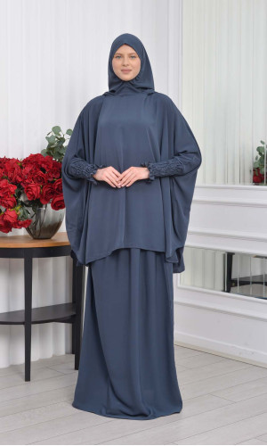 سدال شرعي طويل مع كبشون 3 قطع (شرشف,جلباب شرعي ) 824 - حديدي