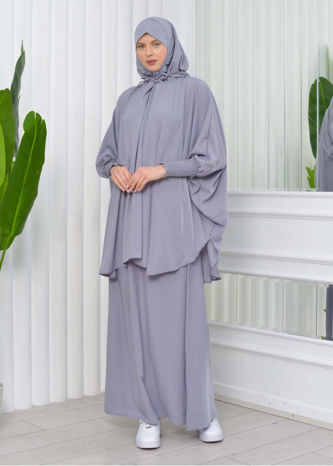 Muslim Hijab Dresses For Women -Standard Size Hooded Veiled Sheet 824 Gri