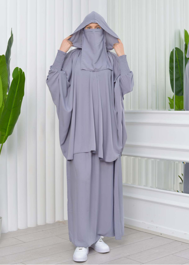 Muslim Hijab Dresses For Women -Standard Size Hooded Veiled Sheet 824 Gri