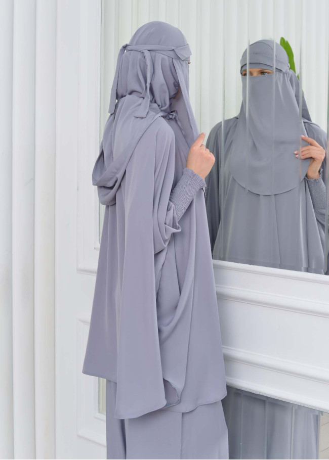 Muslim Hijab Dresses For Women -Standard Size Hooded Veiled Sheet 824 Gri
