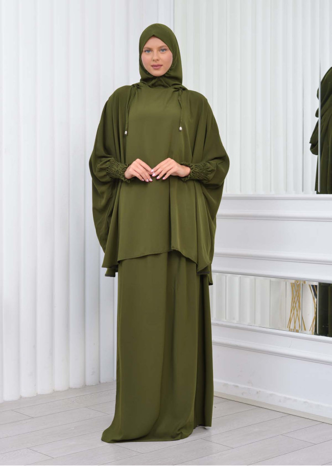 Muslim Hijab Dresses For Women -Standard Size Hooded Veiled Sheet 824 Yeşil