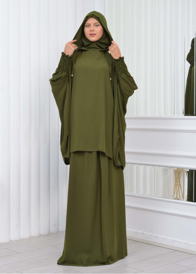 Muslim Hijab Dresses For Women -Standard Size Hooded Veiled Sheet 824 Yeşil