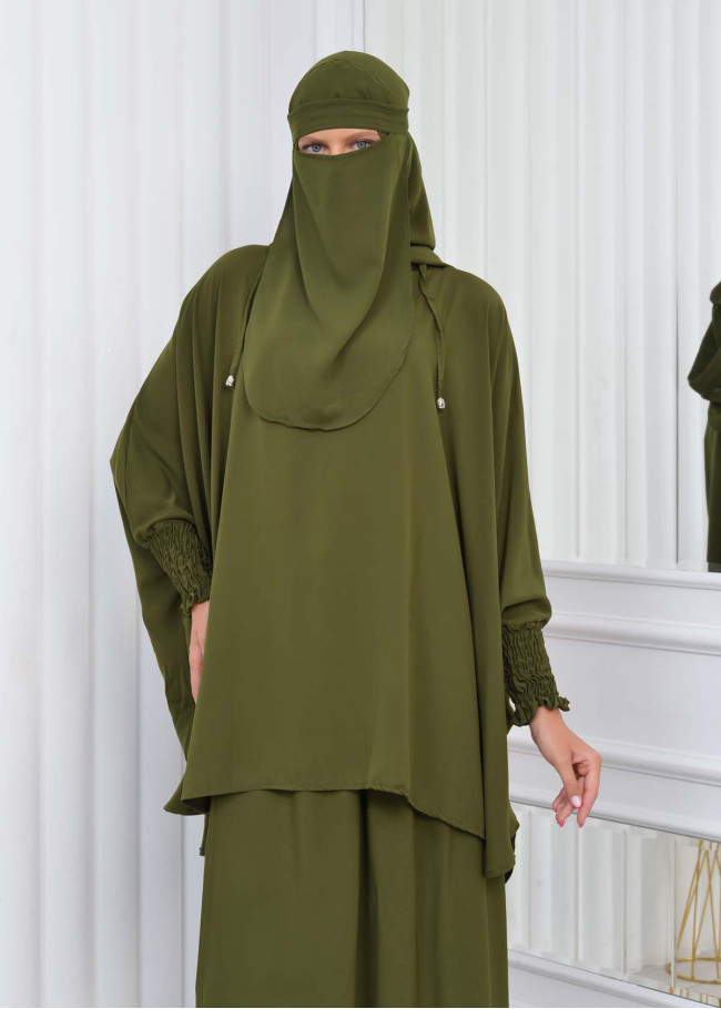 Muslim Hijab Dresses For Women -Standard Size Hooded Veiled Sheet 824 Yeşil