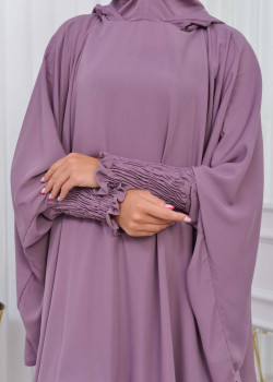 سدال شرعي طويل مع كبشون 3 قطع (شرشف,جلباب شرعي ) 824 - ليلك