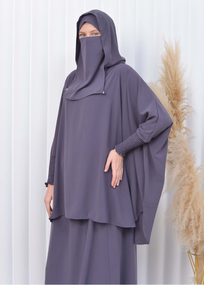 Muslim Hijab Dresses For Women -Standard Size Hooded Veiled Sheet 824 Antrasit