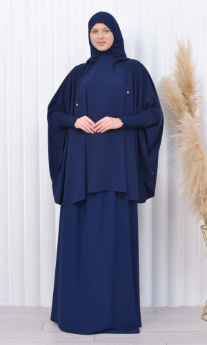 سدال شرعي طويل مع كبشون 3 قطع (شرشف,جلباب شرعي ) 824 - كحلي