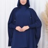 سدال شرعي طويل مع كبشون 3 قطع (شرشف,جلباب شرعي ) 824 Lacivert