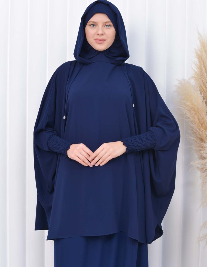 سدال شرعي طويل مع كبشون 3 قطع (شرشف,جلباب شرعي ) 824 Lacivert