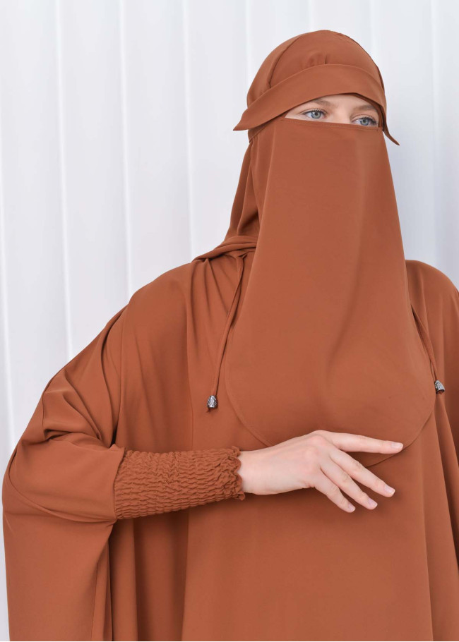 3lü-Takım tesettür çarçaf kapşonlu standart beden 824 taba