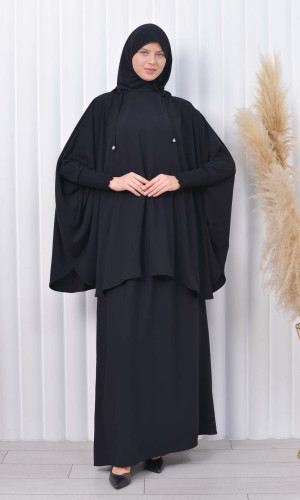 سدال شرعي طويل مع كبشون 3 قطع (شرشف,جلباب شرعي ) 824 - اسود