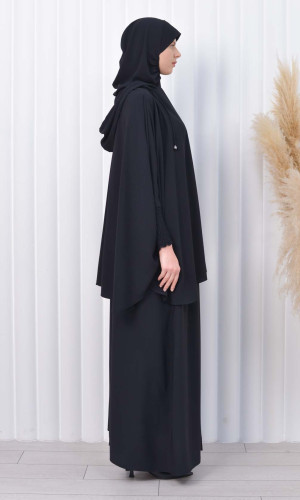 سدال شرعي طويل مع كبشون 3 قطع (شرشف,جلباب شرعي ) 824 - اسود
