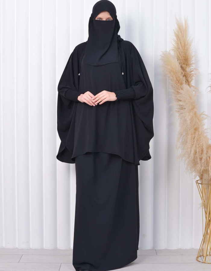 سدال شرعي طويل مع كبشون 3 قطع (شرشف,جلباب شرعي ) 824 Siyah