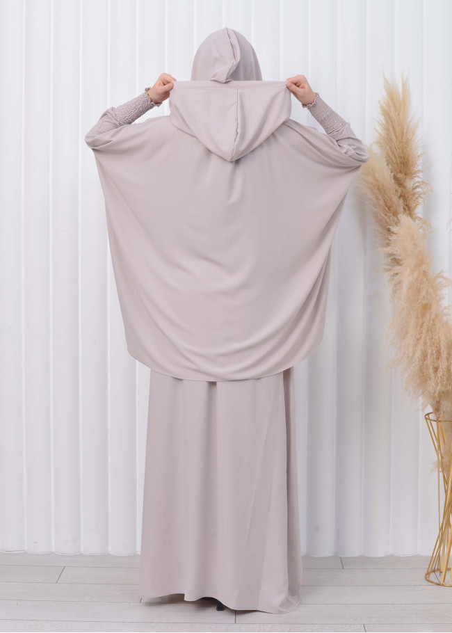 سدال شرعي طويل مع كبشون 3 قطع (شرشف,جلباب شرعي ) 824 Ekru