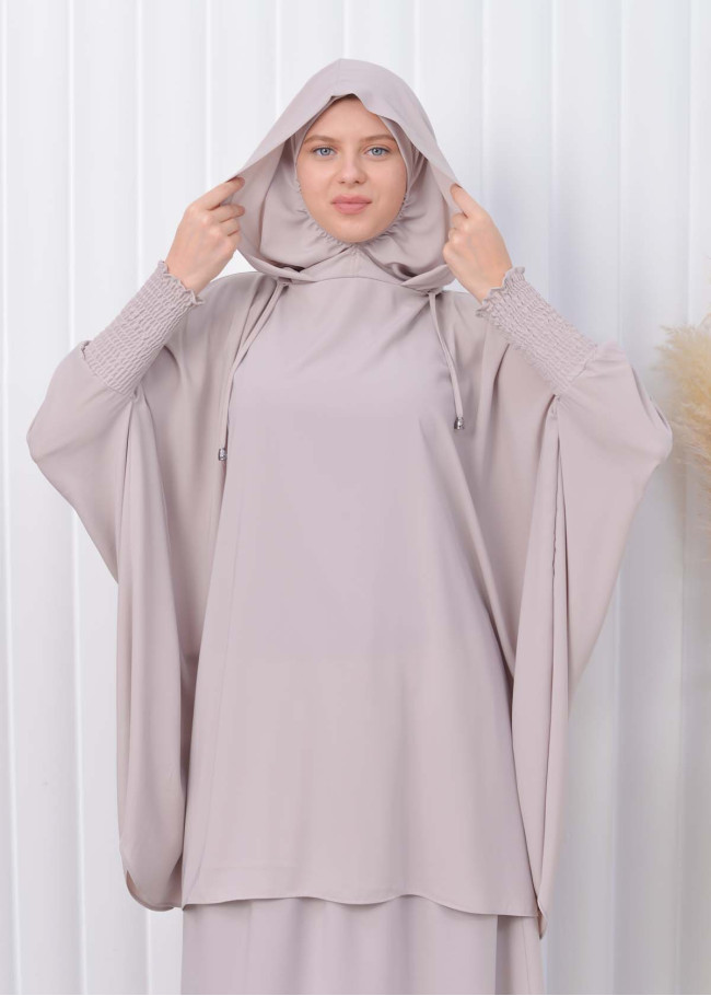سدال شرعي طويل مع كبشون 3 قطع (شرشف,جلباب شرعي ) 824 Ekru