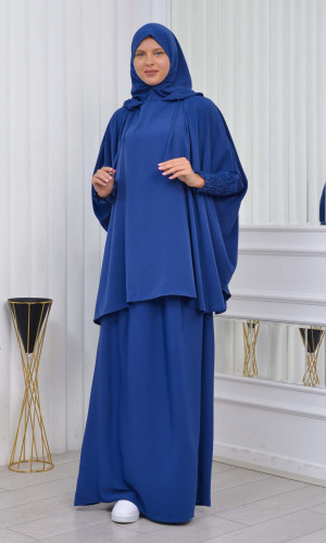 Muslim Hijab Dresses For Women -Standard Size Hooded Veiled Sheet 824 - Meeresblau