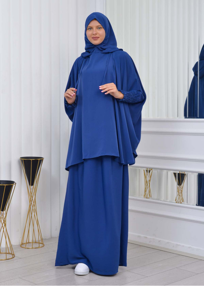 Muslim Hijab Dresses For Women -Standard Size Hooded Veiled Sheet 824 deniz mavisi