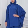 سدال شرعي طويل مع كبشون 3 قطع (شرشف,جلباب شرعي ) 824 deniz mavisi