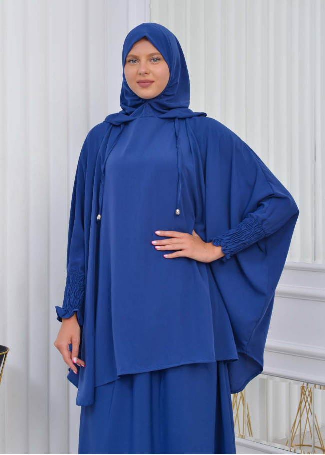 Muslim Hijab Dresses For Women -Standard Size Hooded Veiled Sheet 824 deniz mavisi