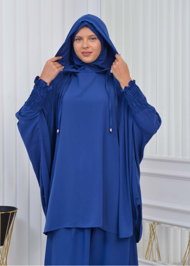 Muslim Hijab Dresses For Women -Standard Size Hooded Veiled Sheet 824 deniz mavisi