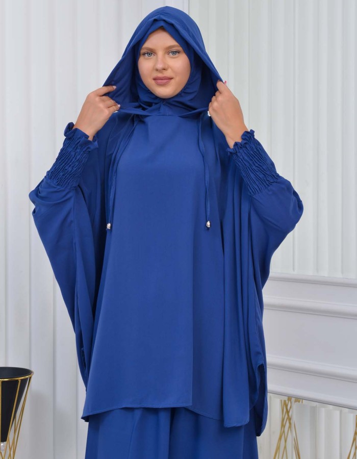 سدال شرعي طويل مع كبشون 3 قطع (شرشف,جلباب شرعي ) 824 deniz mavisi
