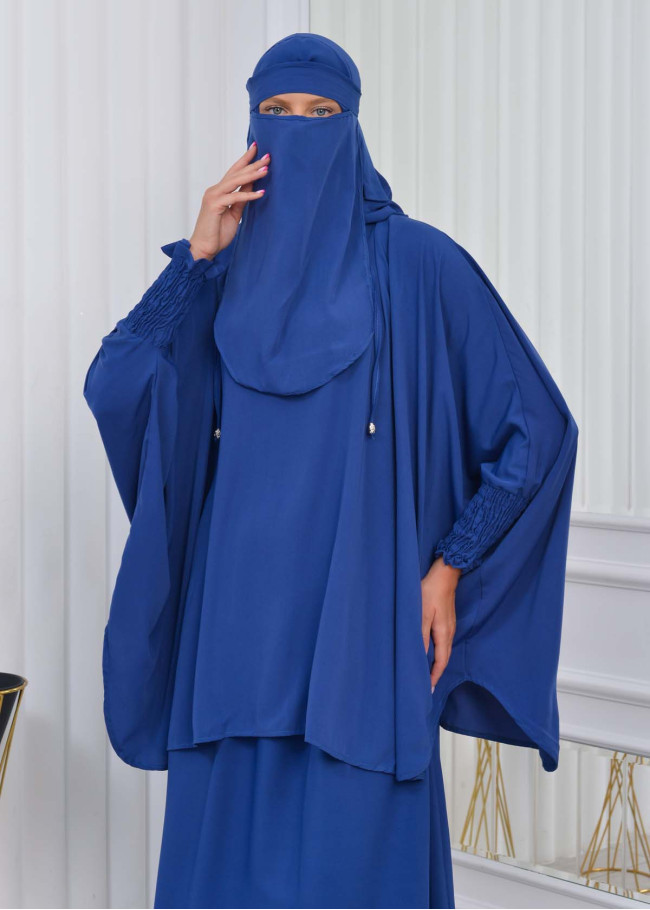 Muslim Hijab Dresses For Women -Standard Size Hooded Veiled Sheet 824 deniz mavisi
