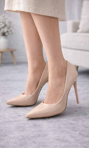 حذاء كعب عالي كلاسيكي لامع 6301 - زهر