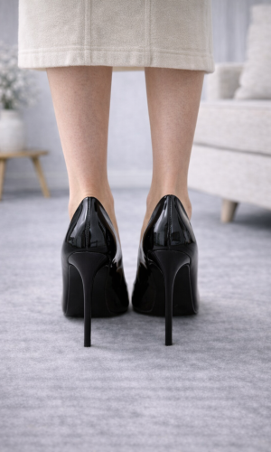 حذاء كعب عالي كلاسيكي لامع 6301 - اسود