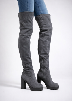 Grey Suede Over-the-Knee Platform Boots 6304 - gray